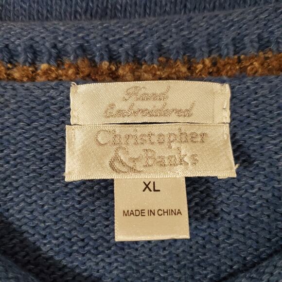 Vtg Christopher & Banks Hand Embroidered Moose Sweater Size XL Cabin Wool Blue - Picture 9 of 12